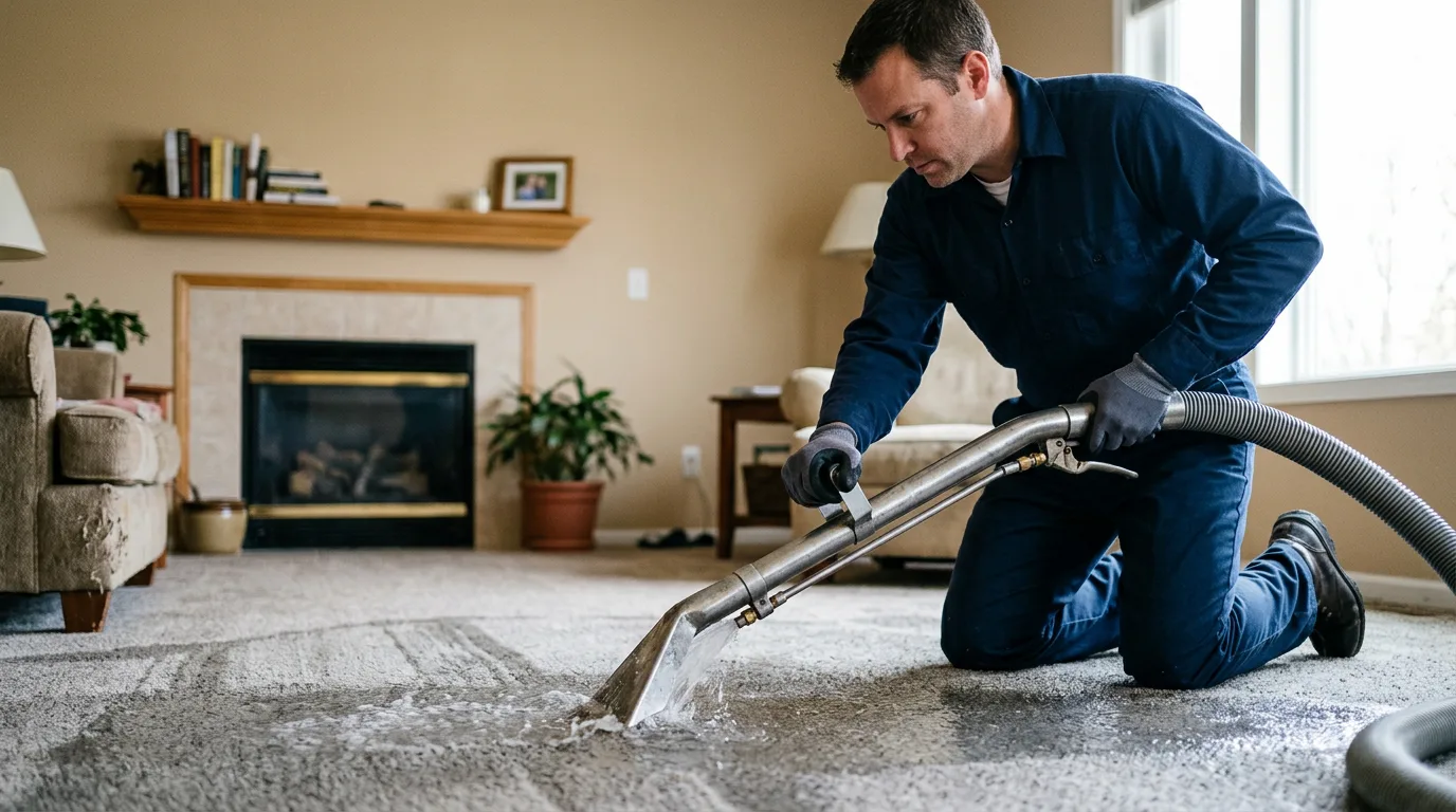 Water damage restoration technician working near Hazleton, IN
